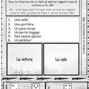 Jeu des dés lexique : les transports
