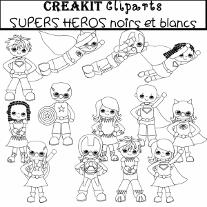 CréaKit CLIPARTS SUPERS HEROS noirs et blancs