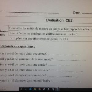 Evaluation le calendrier, la frise chronologique, compter le temps CE2
