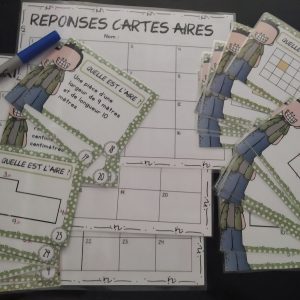 Aire d’un polygone – 24 cartes colorées plastifiables avec 3 cartons de réponses