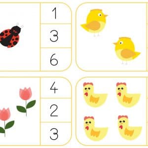 Cartes à pinces dénombrement - Printemps