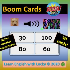 Boom Cards: Ecouter et Identifier les Chiffres x 10 Jusqu’à 100 en Anglais