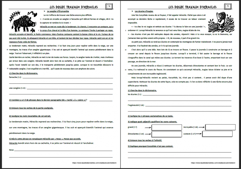 Les 12 Travaux D Hercule Questionnaire Pdf