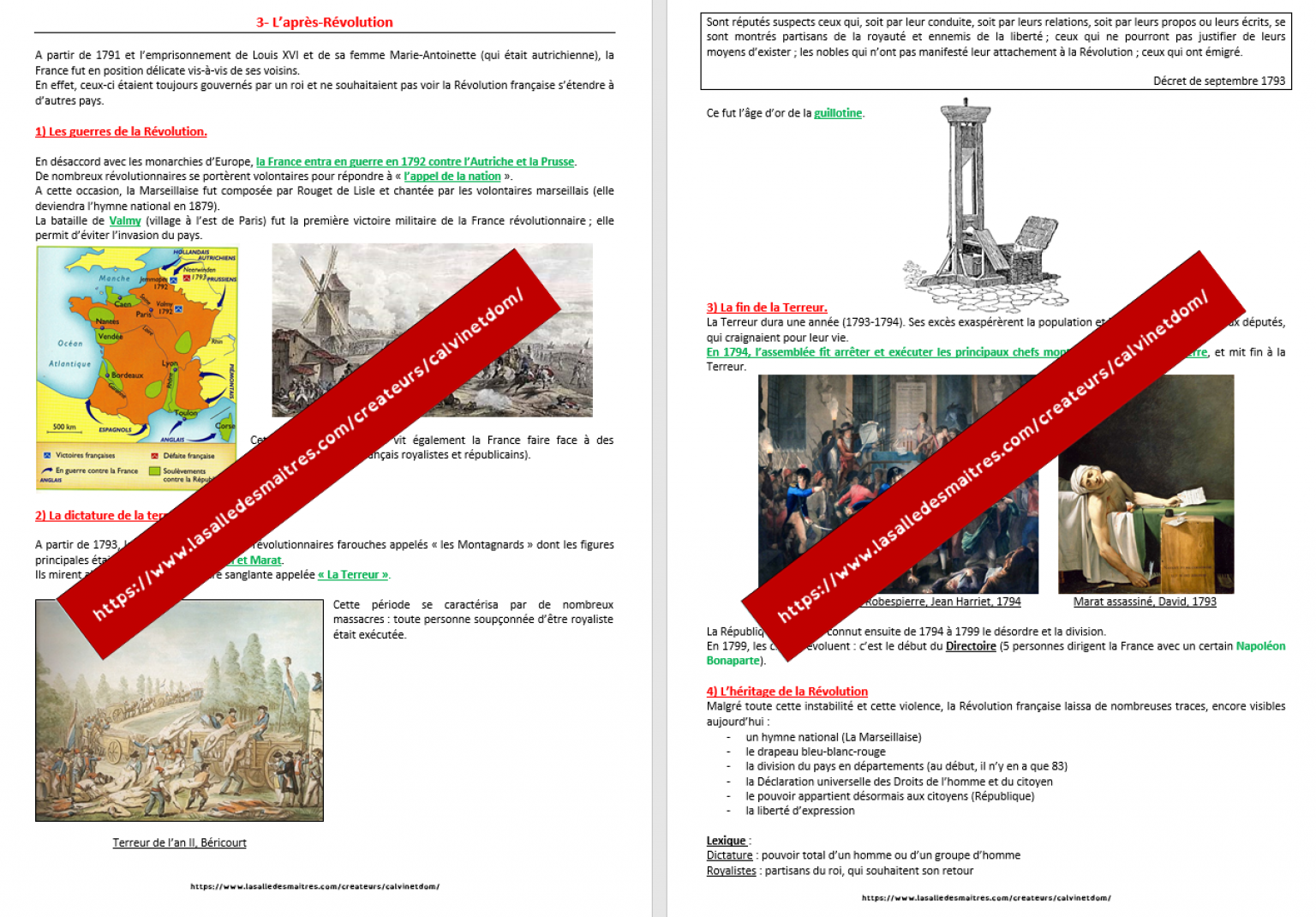 évaluation Cm2 Histoire La Révolution Française