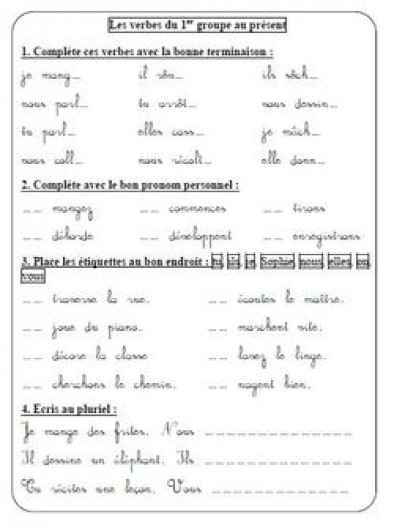 évaluation Verbes 1er Groupe Présent Pdf Ce1