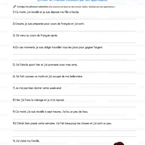 Français, FLE A2-B1 – Correction de phrases (erreurs de français commises par des apprenants)