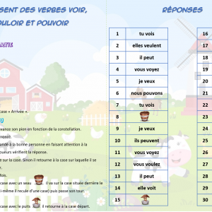 Jeu de plateau – Le présent de l’indicatif des verbes voir, vouloir et pouvoir – CE2/CM1/CM2