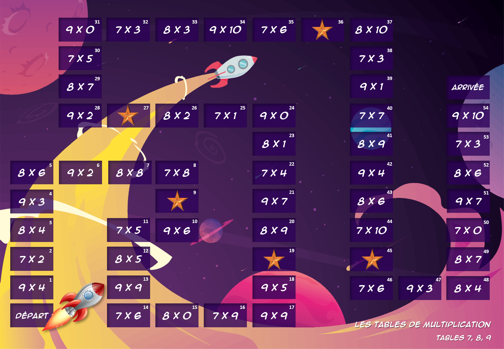 Jeu de plateau – Les tables de multiplication 7, 8, 9 – CE2/CM1/CM2