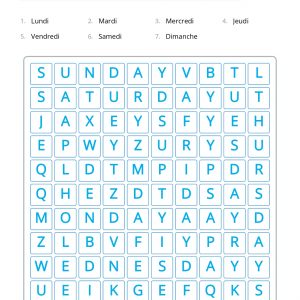ANGLAIS Jours de la semaine mots mêlés