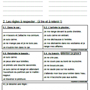 Fiche natation pour élèves de CE1