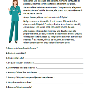 Français – Compréhension écrite – Sarah est infirmière (A2, CE1)