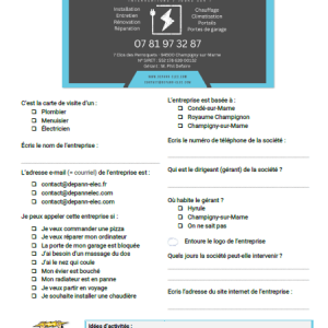 Exercice : Comprendre une carte de visite (A1, A2, CE1, CE2)