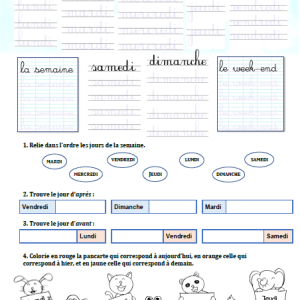 Exercice – Les jours de la semaine et le week-end (CP, CE1)