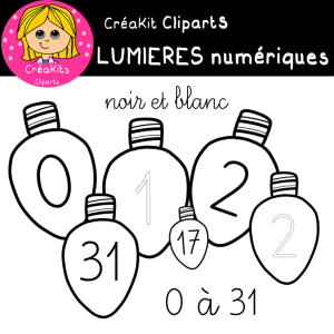 CLIPARTS Lumières Numériques de 0 à 31 en NOIR et BLANC