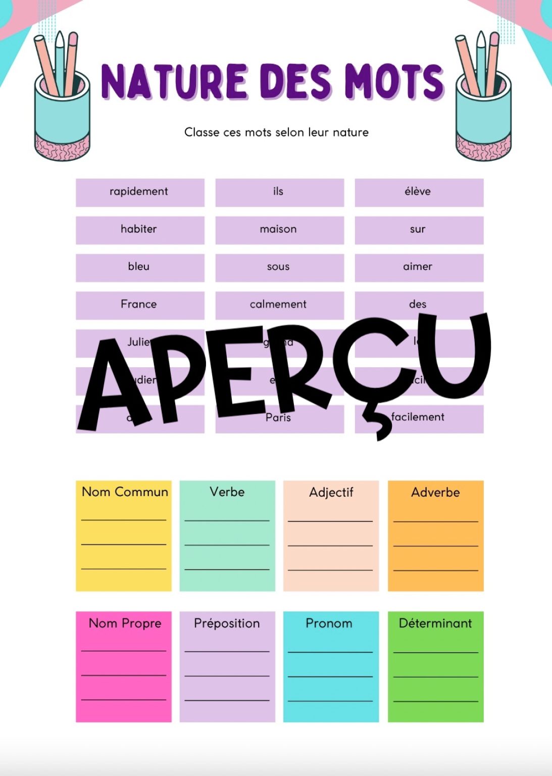 Nature des mots Classe grammaticale Etude de la Langue CE2, CM1, CM2