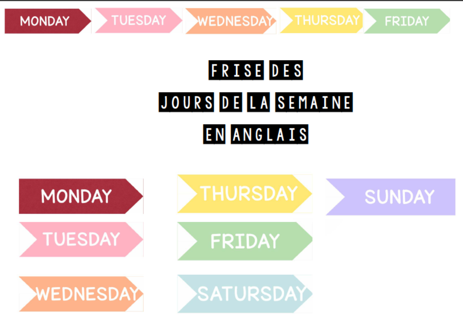 Les Jours De La Semaine En Anglais Affichage Frise Arc en ciel Les Jours De La Semaine En Anglais Affichage Frise Arc en ciel