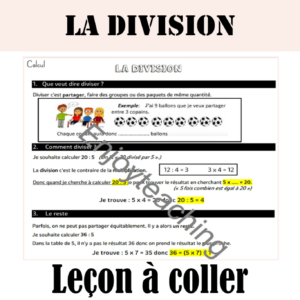 Leçon sur la division, le partage de nombres entiers