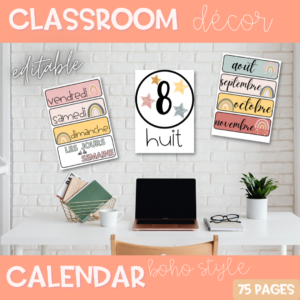 Décor Classe | Rainbow Boho | Calendrier Nombres Affiches modifiable