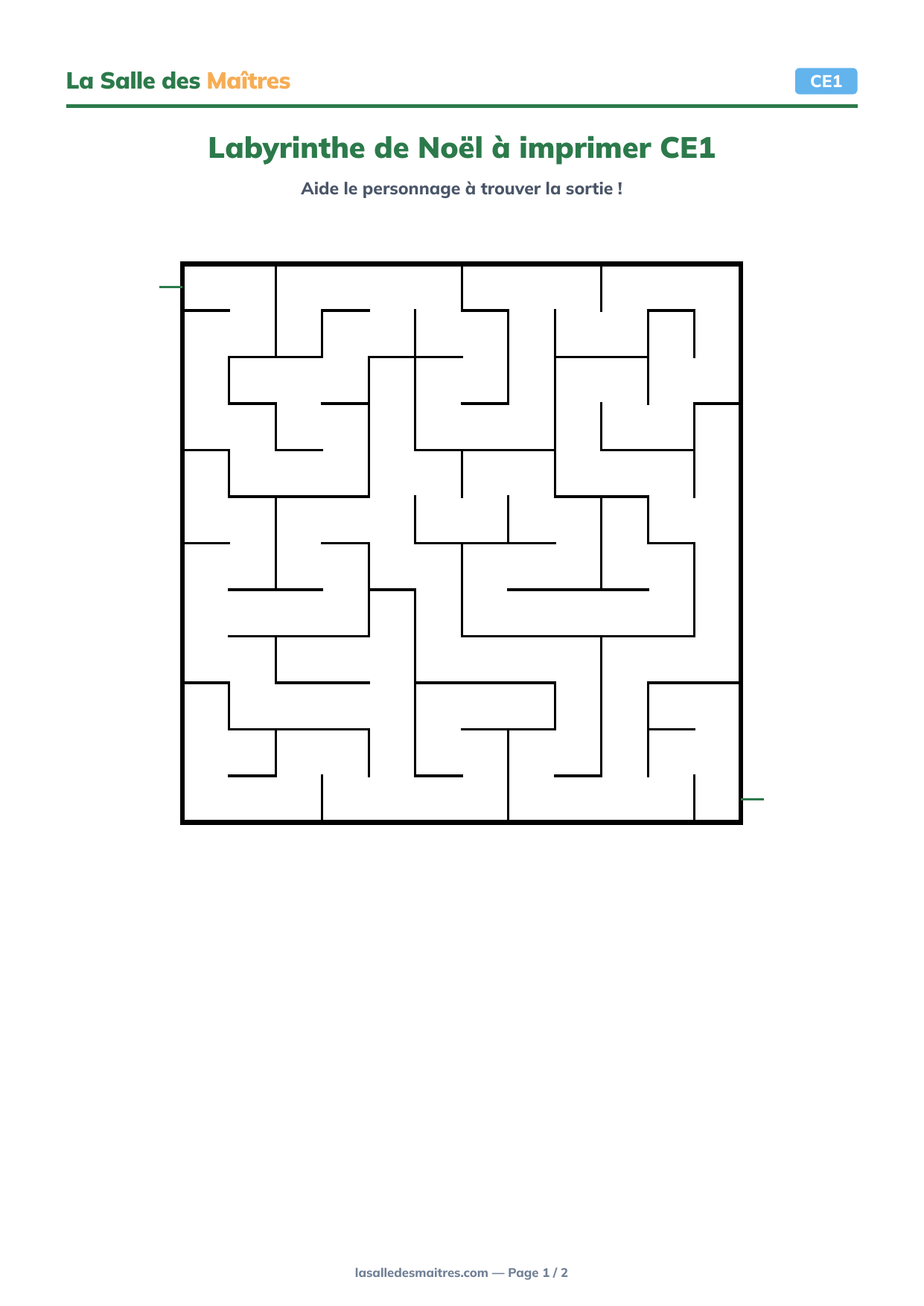Aperçu Labyrinthe de Noël à imprimer CE1
